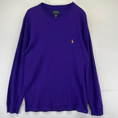 古着 ポロ・ラルフローレン POLO RALPH LAUREN 長袖Tシャツ ワンポイントロゴ クルーネック サーマル L パープル系 メンズ