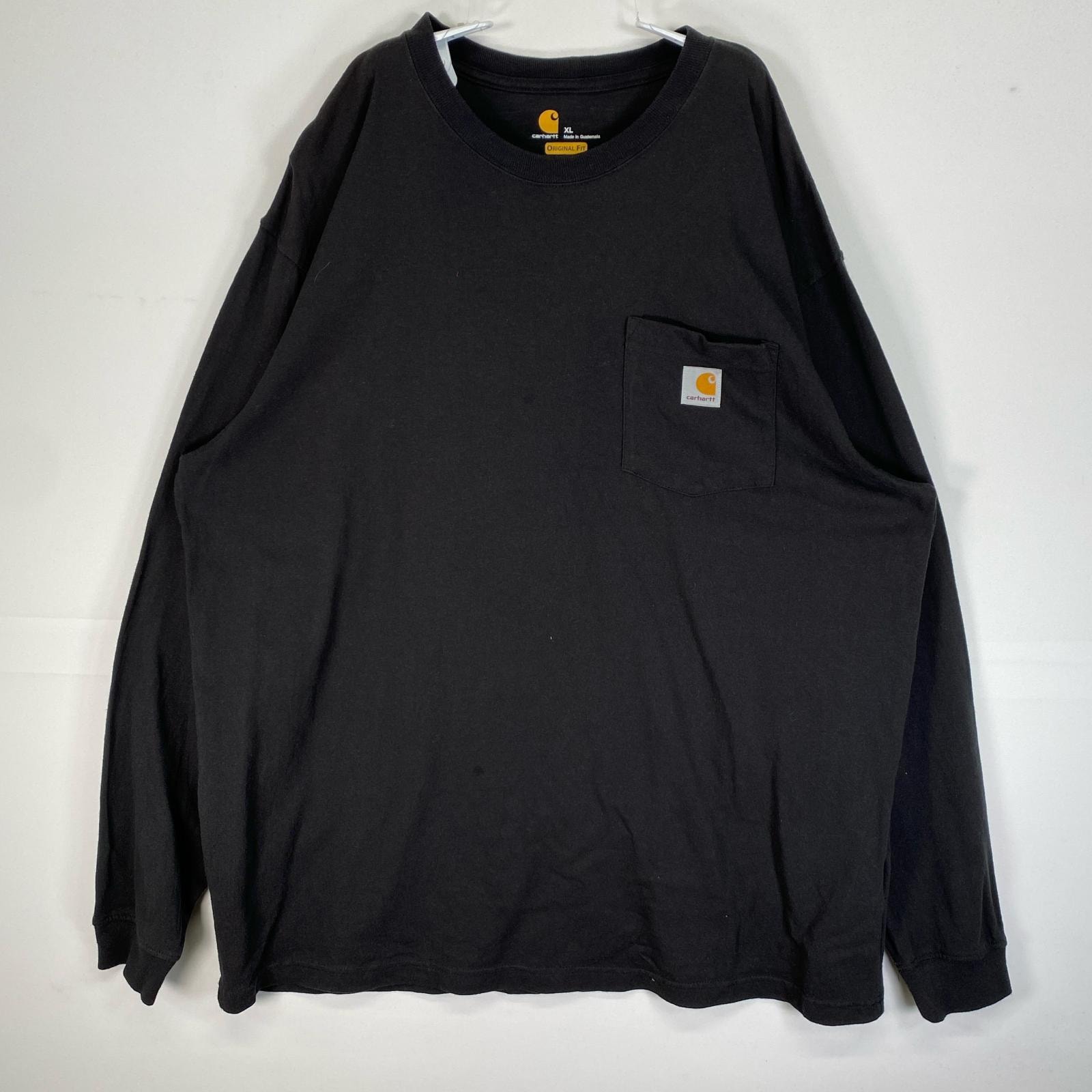 古着 カーハート Carhartt 長袖Tシャツ ワンポイント ロゴ 胸ポケット 大きいサイズ XL  ブラック 無地 メンズ