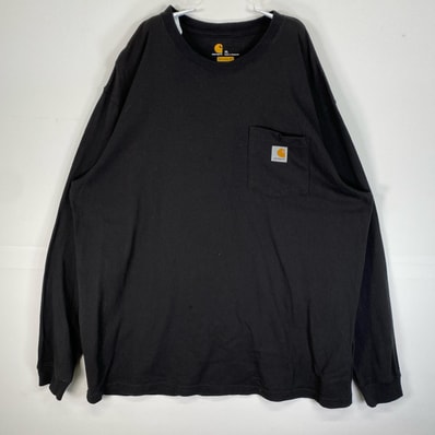 古着 カーハート Carhartt 長袖Tシャツ ワンポイント ロゴ 胸ポケット 大きいサイズ XL ブラック 無地 メンズ