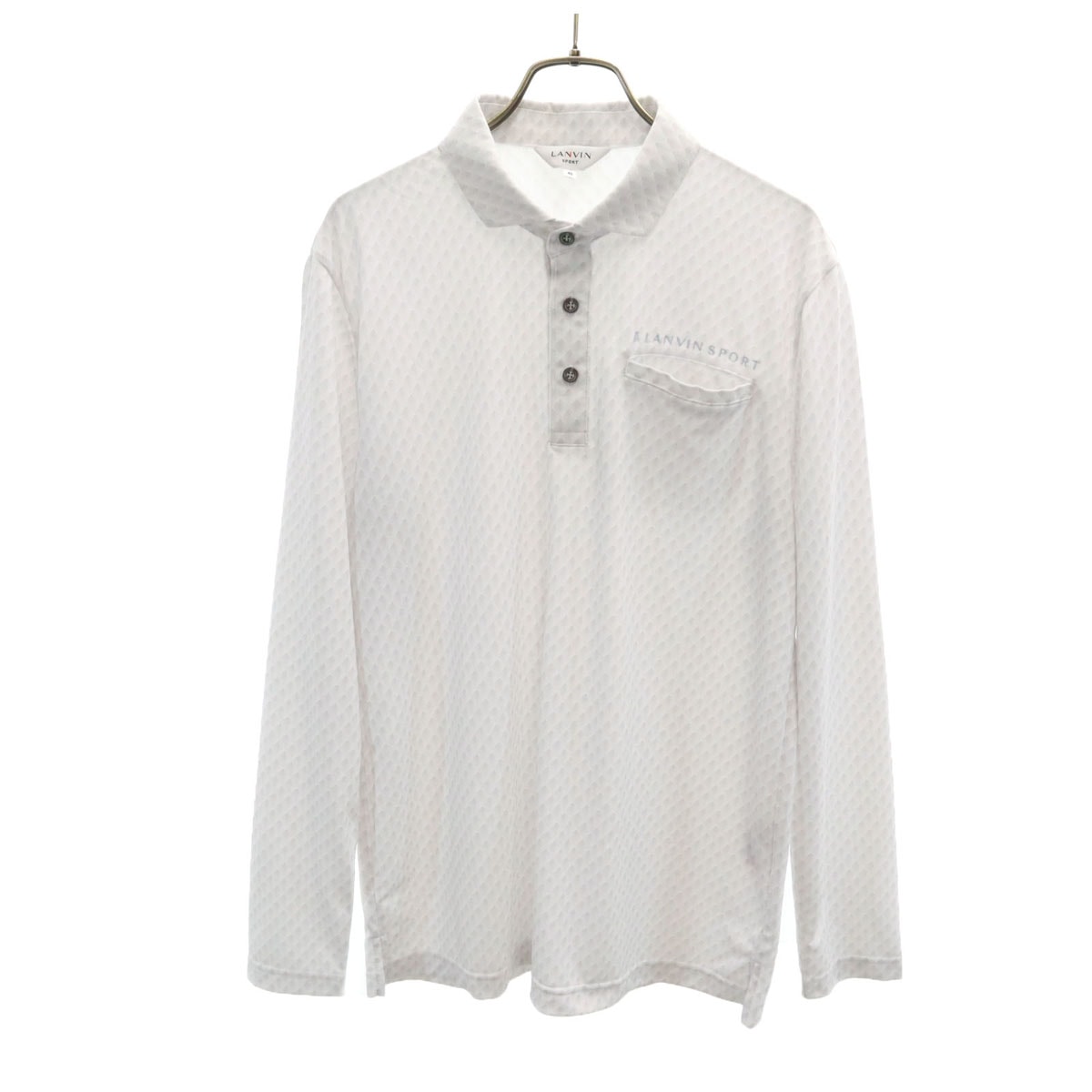 LANVIN SPORT ランバンスポール 日本製 総柄 長袖 ポロシャツ 40 ホワイト