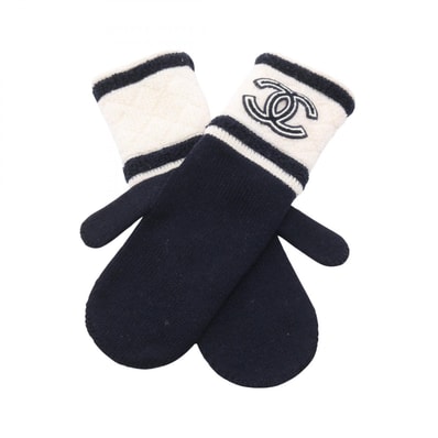 シャネル CHANEL ココマーク ミトン 手袋 衣料品 カシミヤ レディース ネイビー系 / ホワイト系 AA1074X12968 【中古】