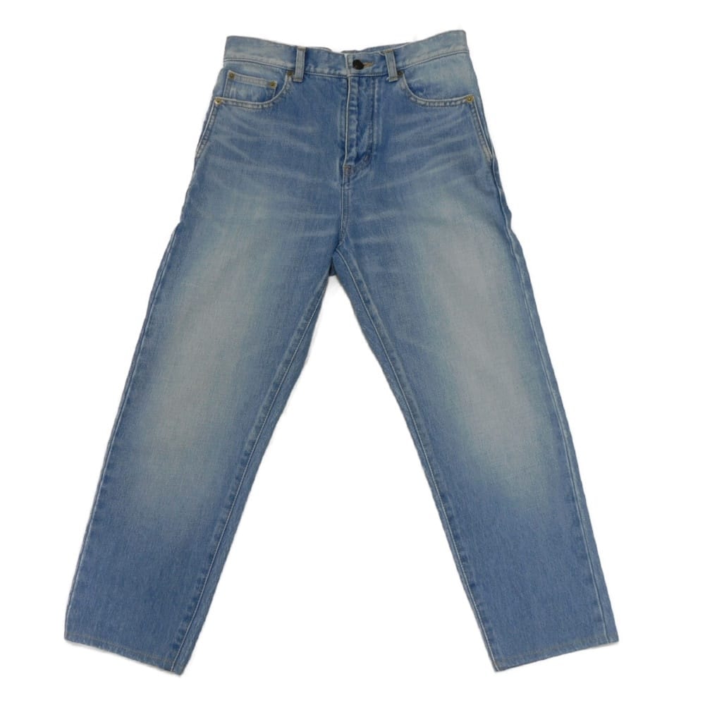 SAINT LAURENT PARIS サンローランパリ ウォッシュド デニム 24 ジーンズ ダメージ加工 ボトム ライトブルー 155/60Y テパード コットン インディゴブルー パンツ 463618 Y883L 4068