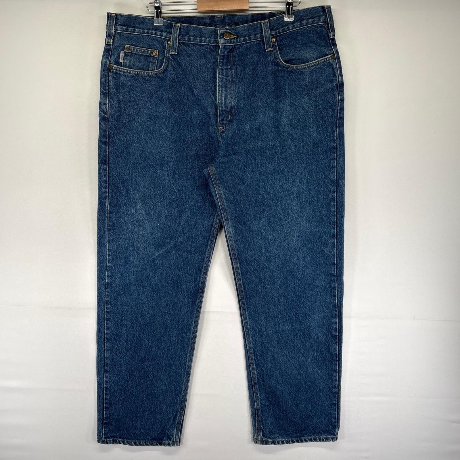 古着 カーハート Carhartt デニム パンツ デニムパンツ ワンポイントロゴ 5ポケット 大きいサイズ ワーク W42 L32  ブルー系 メンズ