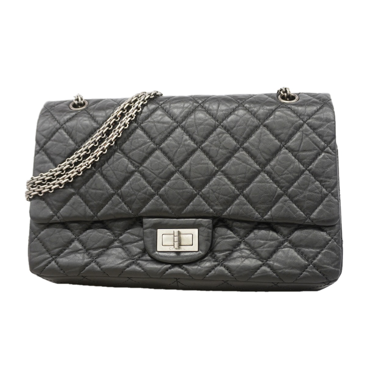 ★SALE【6ka0263】シャネル ショルダーバッグ 2.55/マトラッセ Wフラップ Wチェーン マキシ レザー ブラック シルバー金具【中古】レディース
