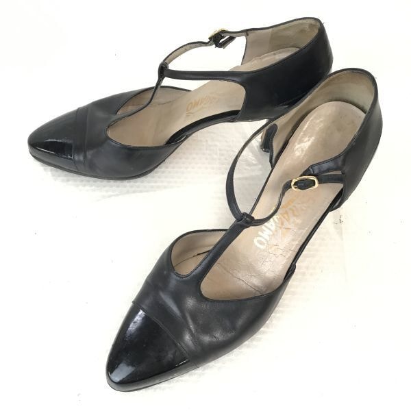 イタリア製★フェラガモ★ポインテッドトゥストラップサンダル【8C/24.5-25.0/黒/BLACK】Shoes/sandal◆Q-205