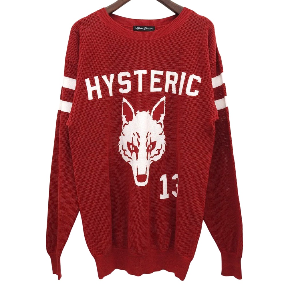 ヒステリックグラマー 美品 WOLF 編込 メッシュ プルオーバー トップス レディース レッド FREE 01183NS06 FREE