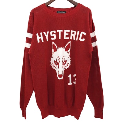 ヒステリックグラマー 美品 WOLF 編込 メッシュ プルオーバー トップス レディース レッド FREE 01183NS06 FREE