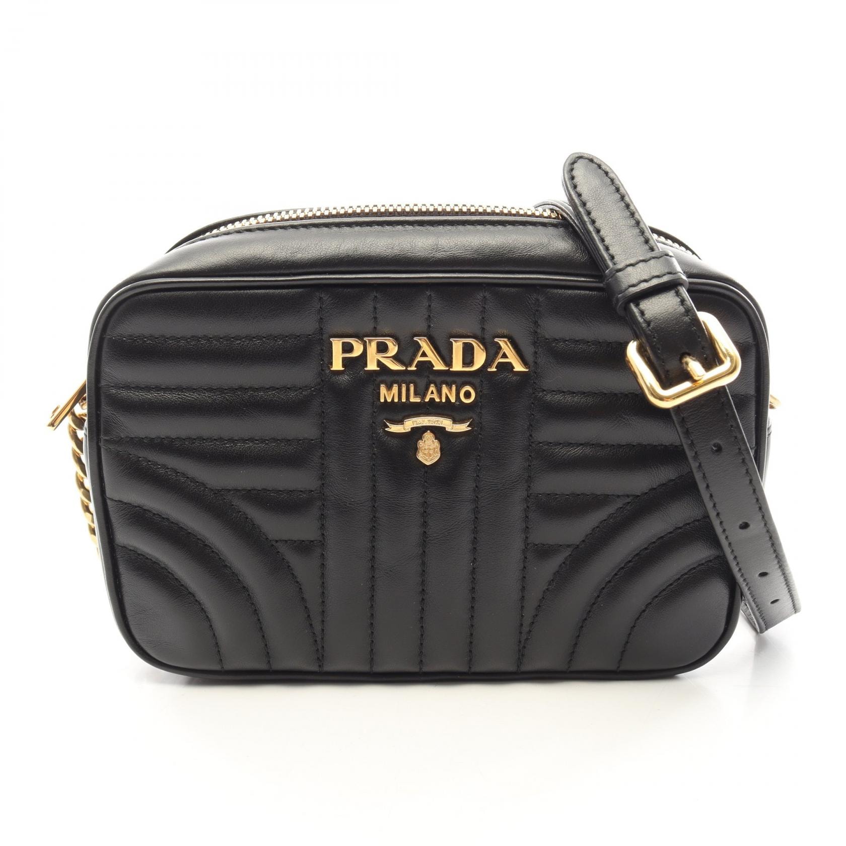 プラダ PRADA SOFT CALF IMPUN ショルダーバッグ バッグ レザー レディース ブラック系 1BH084 【中古】