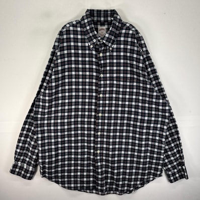 古着 ブルックスブラザーズ Brooks Brothers 長袖シャツ ボタンダウン 胸ポケット フランネル L グリーン系 チェック メンズ