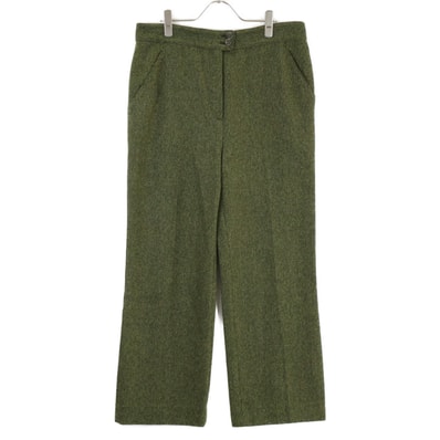 ヴァレンティノ グリーン ウール ヘリンボーン ワイドトラウザーパンツ 44