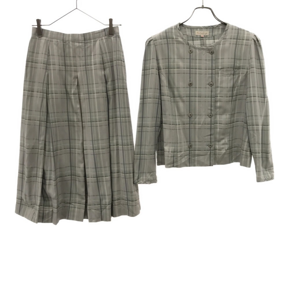 Burberrys バーバリーズ 90s ウールブレンド オールド チェック 長袖 スカートスーツ 上下セットアップ 11AR グレー系 肩パット