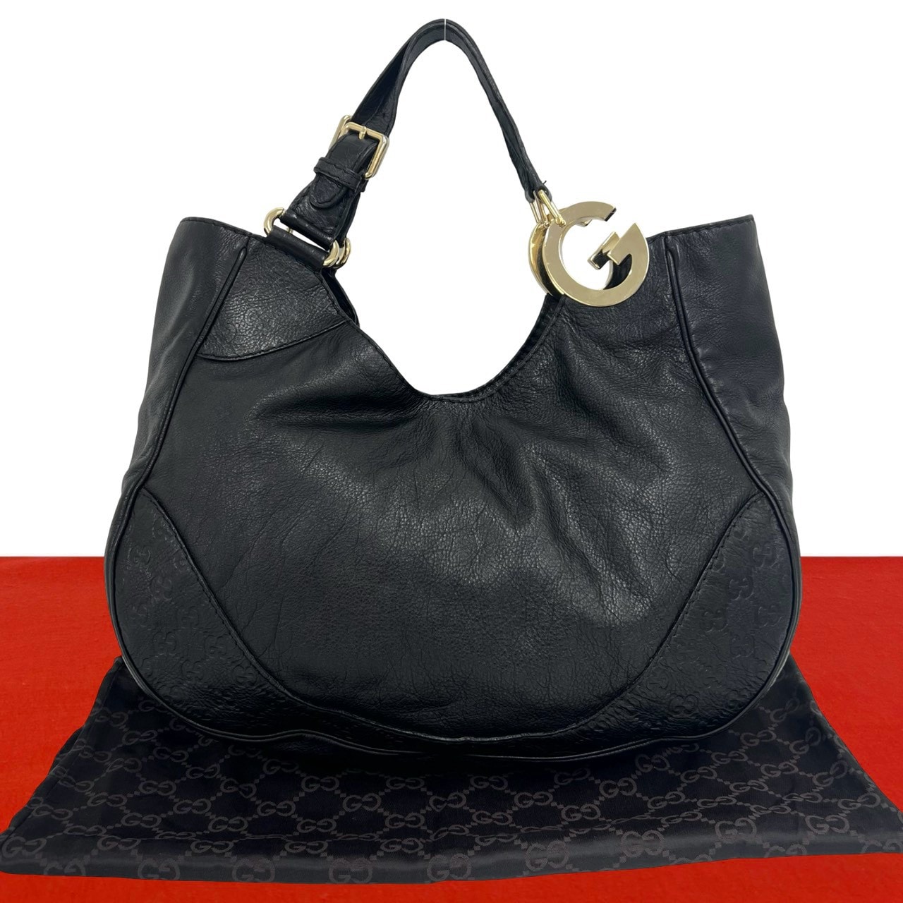 GUCCI グッチ シャーロット グッチシマ G ロゴ 金具 レザー トートバッグ ブラック
 22575