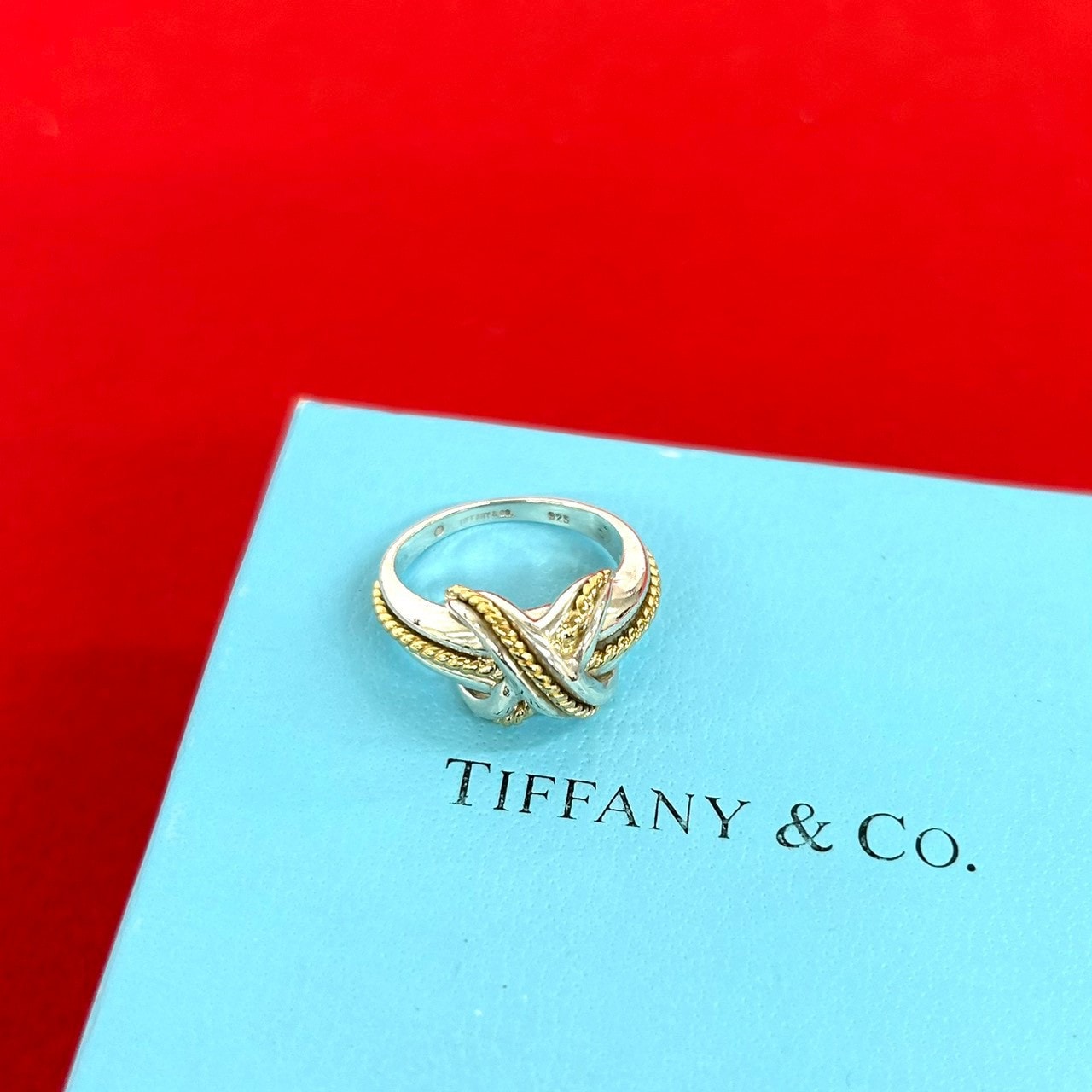 TIFFANY&Co. ティファニー シグネチャー クロス コンビ リング シルバー925 K18イエローゴールド リング・指輪 12号 シルバー
 00005