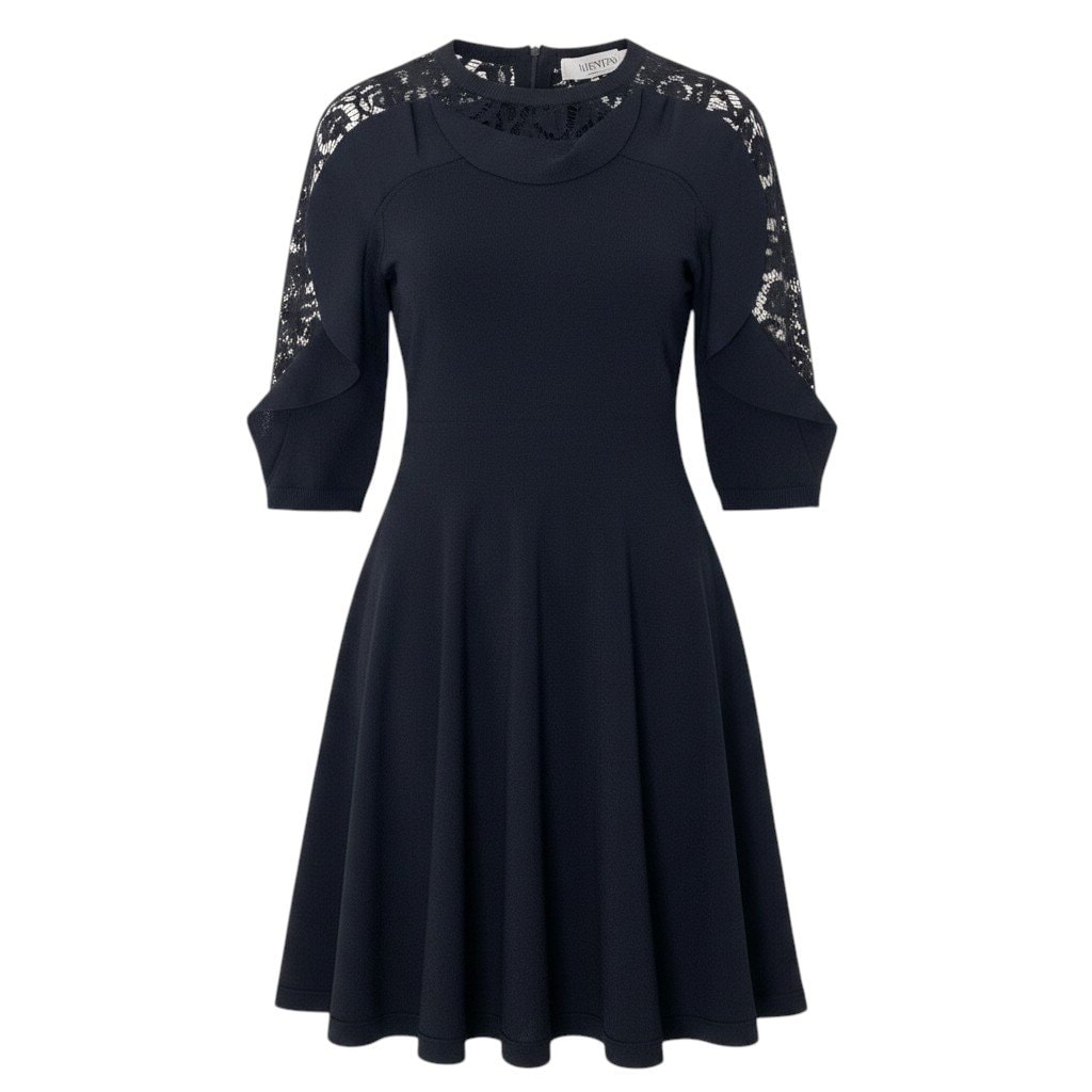VALENTINO ヴァレンティノ レースデザイン タイトニットドレス ブラック コットン レーヨン/ ナイロン/ ワンピース A3-00373 【中古】