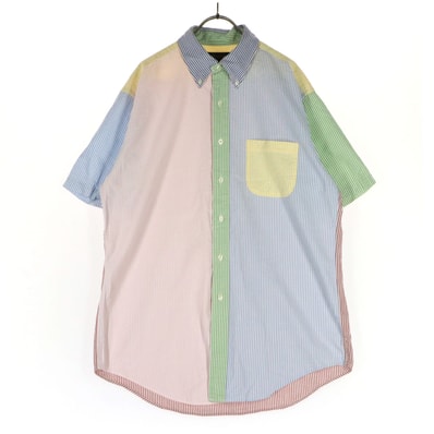 美品 Brooks Brothers ブルックスブラザーズ ストライプ柄 半袖 クレイジーパターン コットンシャツ M