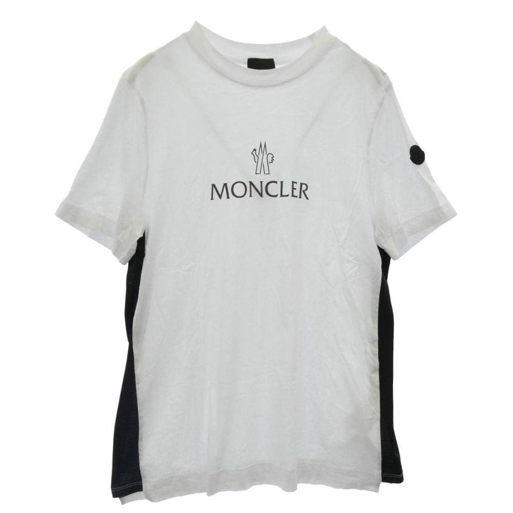 MONCLER モンクレール カットソー 25SS J10918C00060 829H8 MAGLIA MANICHE CORTE リフレクター ロゴ メッシュ 切替 ラバーロゴ ワッペン  クルーネック 半袖 Tシャツ カットソー ホワイト系 S【中古】