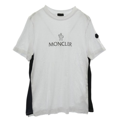 MONCLER モンクレール カットソー 25SS J10918C00060 829H8 MAGLIA MANICHE CORTE リフレクター ロゴ メッシュ 切替 ラバーロゴ ワッペン クルーネック 半袖 Tシャツ カットソー ホワイト系 S【中古】