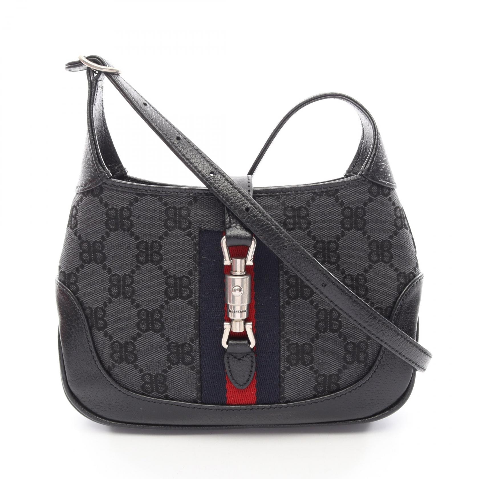 バレンシアガ BALENCIAGA GUCCI ザ ハッカープロジェクト ジャッキー 2WAY ショルダーバッグ バッグ キャンバス レザー レディース ブラック系 【中古】