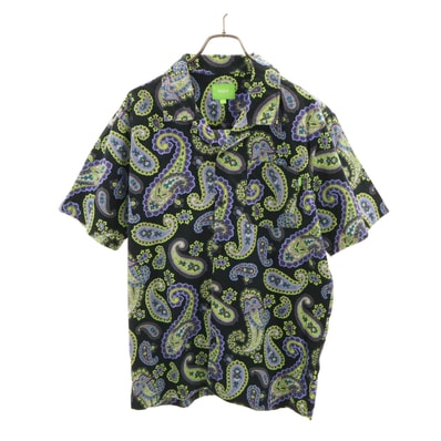 HUF ハフ ペイズリー柄 半袖 オープンカラーシャツ L ブラック
