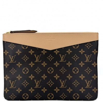 LOUIS VUITTON ルイヴィトン クラッチバッグ デイリーポーチ セカンドバッグ M64591 モノグラムキャンバス ブラウン 茶 ゴールド金具 メンズ 美品【中古品】