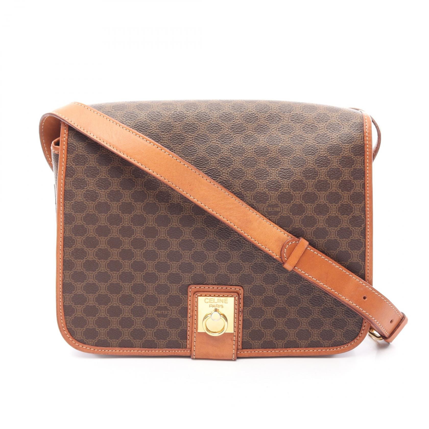 セリーヌ CELINE マカダム ショルダーバッグ バッグ PVCコーティングキャンバス レザー レディース ブラウン系 【中古】