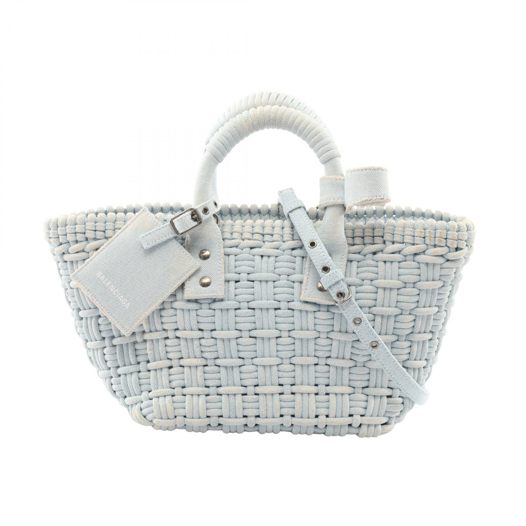 バレンシアガ BALENCIAGA BISTRO XS ビストロ バスケットバッグ 2WAY トートバッグ バッグ デニム レディース ブルー系 【中古】