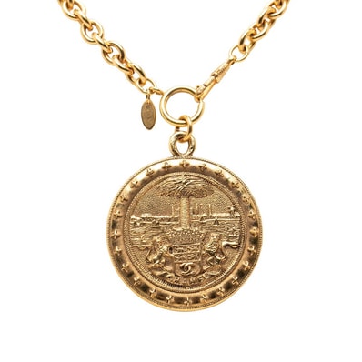 シャネル ココマーク パームツリー ライオン メダル チェーン ネックレス ペンダント ゴールド メッキ レディース CHANEL 【中古】