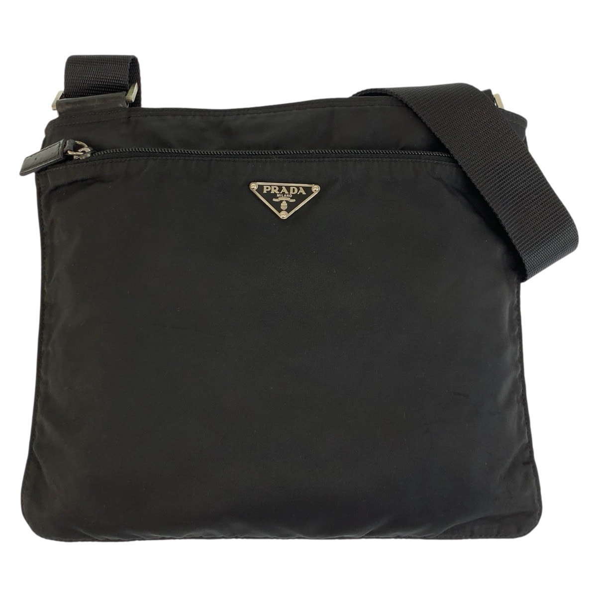 PRADA プラダ テスート 三角ロゴプレート ブラック 黒 シルバー金具 ナイロン ショルダーバッグ ポシェット 603361 【中古】
