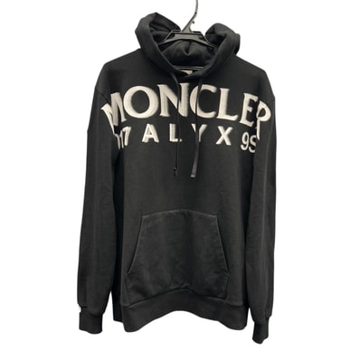 MONCLER GENIUS 6 希少 美品 モンクレール ジーニアス MONCLER×1017 ALYX 9SM アリクス HOODIE プルオーバー パーカー フーディ 裏起毛 コットン ブラック ロゴ #M ABランク 中古 鑑定済