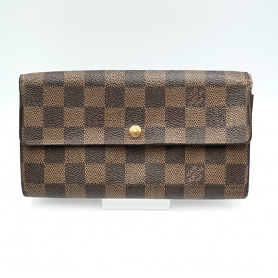 LOUIS VUITTON(ルイ・ヴィトン)ポシェット・ポルトモネ・クレディ ダミエ・エベヌ 長財布 ウォレット ブラウン ゴールド金具 N61725 レディース【中古】