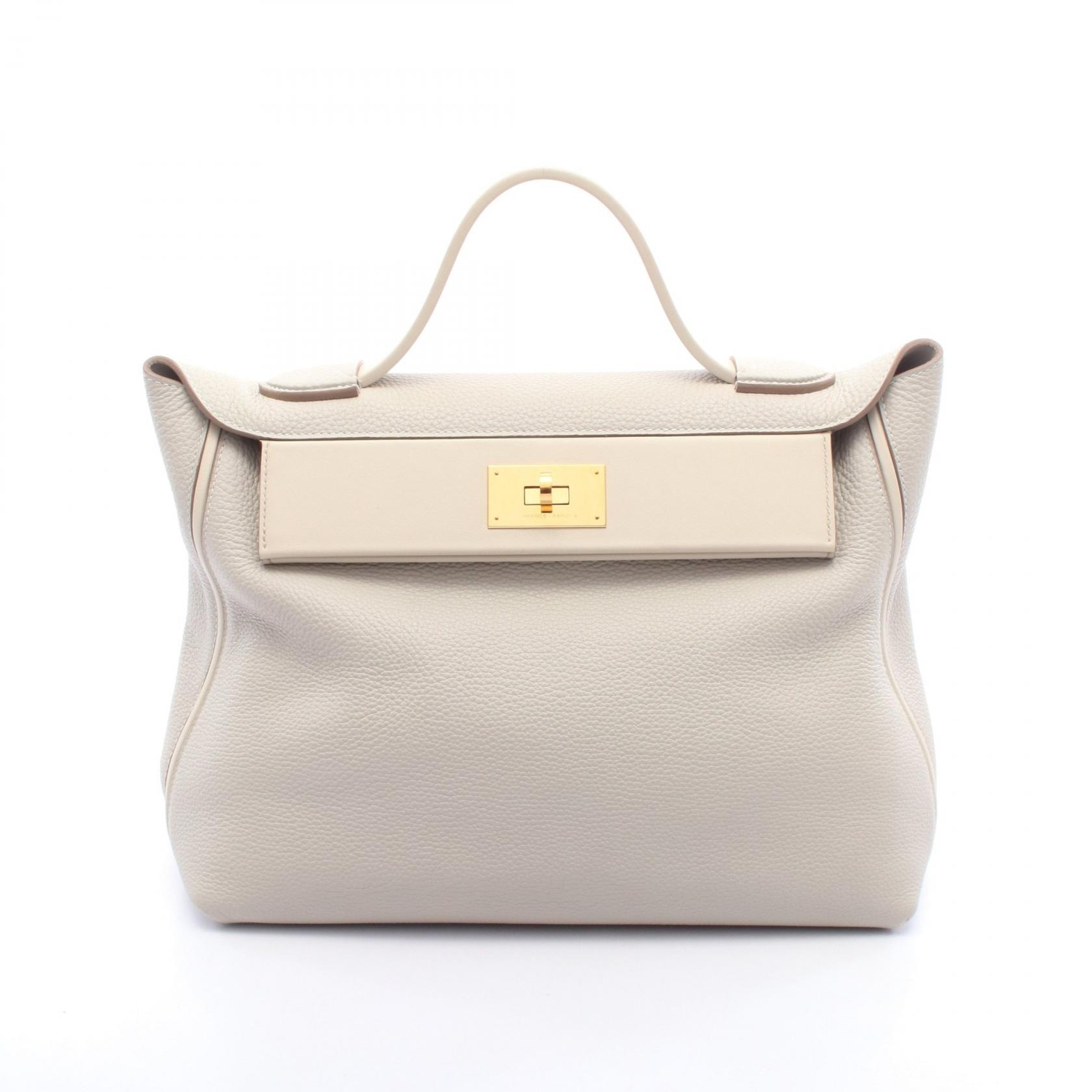 エルメス HERMES 24/24 ヴァンキャトルヴァンキャトル35 パールグレー クレ ハンドバッグ バッグ トゴ / ヴォースイフト トゴ ベージュ D刻印(2019年製造) レディース グレー系 / ベージュ系 【中古】