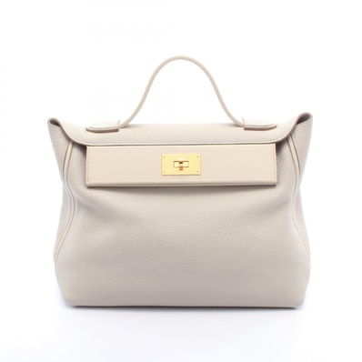 エルメス HERMES 24/24 ヴァンキャトルヴァンキャトル35 パールグレー クレ ハンドバッグ バッグ トゴ / ヴォースイフト トゴ ベージュ D刻印(2019年製造) レディース グレー系 / ベージュ系 【中古】