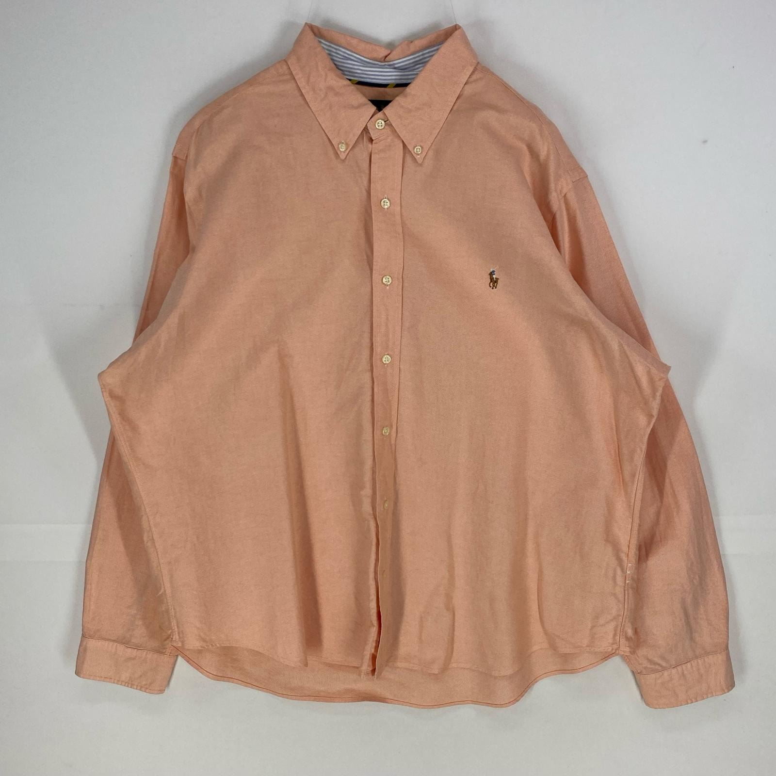 古着 ラルフローレン RALPH LAUREN 長袖シャツ ボタンダウン ワンポイント オックスフォード ロングスリーブ 2XL  ピンク系 メンズ