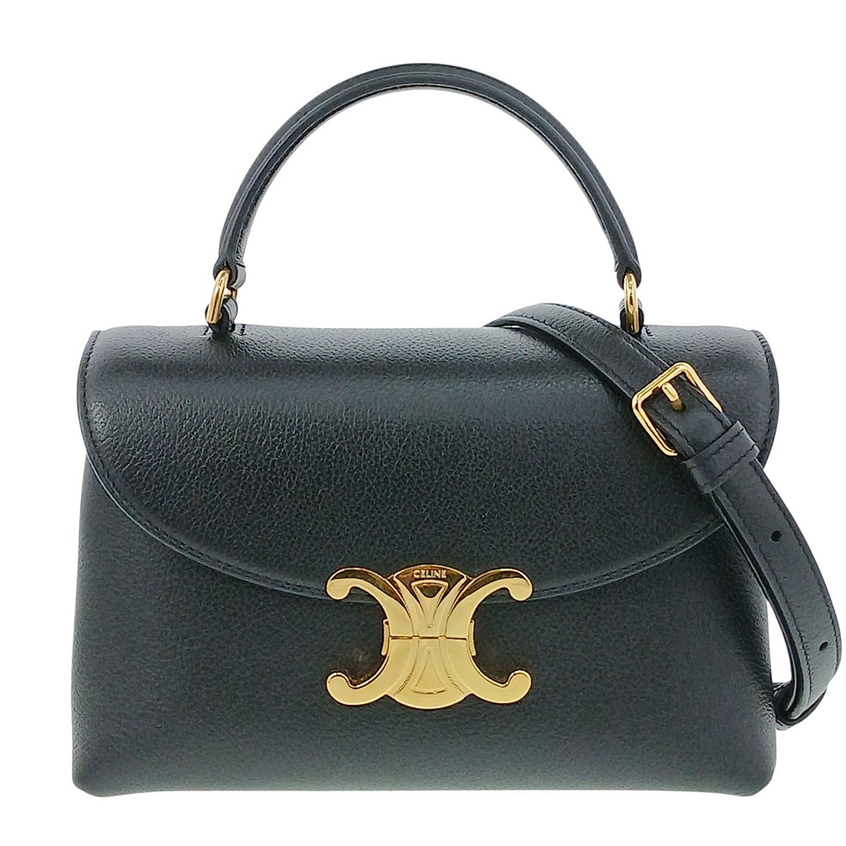 CELINE セリーヌ ティーン ニノ ハンドバッグ 118113GG2 レザー ブラック ゴールド金具 レディース【中古】