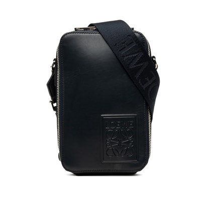 ロエベ アナグラム バーティカル クロスボディポケット 斜め掛け ショルダーバッグ ネイビー レザー レディース LOEWE 中古
