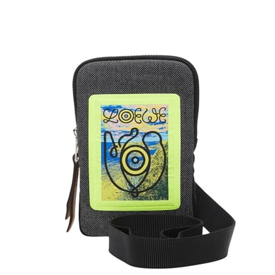 ロエベ ネックポーチ EYE NATURE CASE ショルダーバッグ ポーチ グレー ブラック ライトイエロー キャンバス レディース LOEWE 【中古】