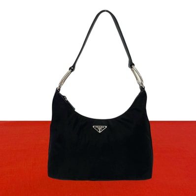 PRADA プラダ 三角ロゴ 金具 ナイロン レザー ショルダーバッグ ブラック
93363