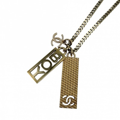 CHANEL シャネル ネックレス ココマーク ボーイシャネル プレート アクセサリー アジャスター付き ロングネックレス GP ラインストーン C22P ゴールド レディース 約43.7g 2022年【中古品】