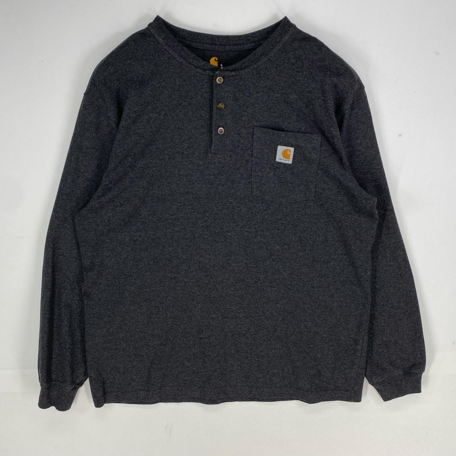 古着 カーハート Carhartt 長袖Tシャツ ポケット ハーフボタン ワンポイントロゴ ロングスリーブ L  グレー系 メンズ
