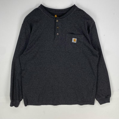 古着 カーハート Carhartt 長袖Tシャツ ポケット ハーフボタン ワンポイントロゴ ロングスリーブ L グレー系 メンズ
