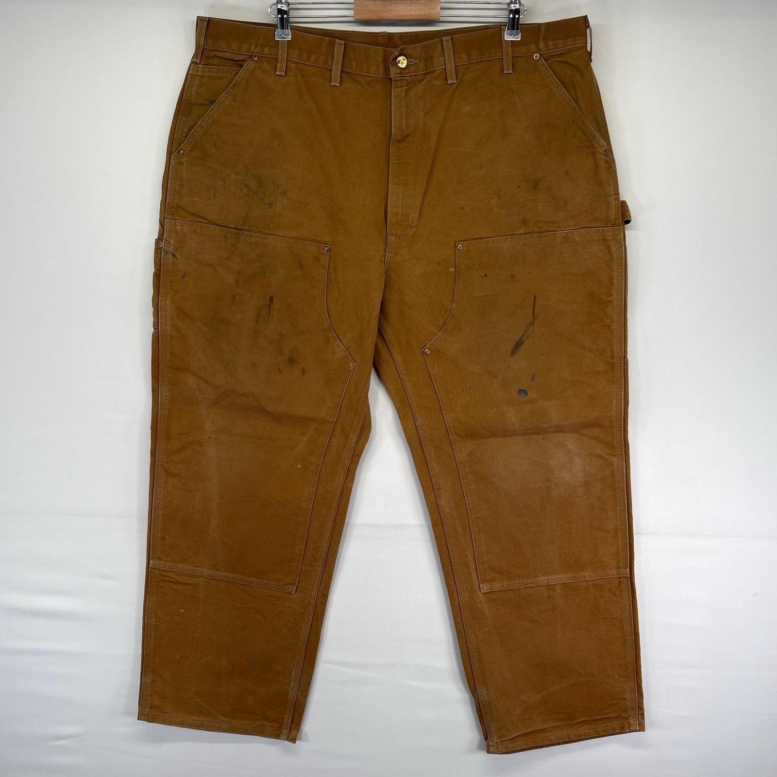 古着 カーハート Carhartt USA製 ダック パンツ ダブルニー ジッパーフライ ワンポイント 大きいサイズ w44 L30 ブラウン系 メンズ