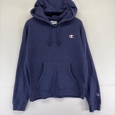 古着 チャンピオン Champion パーカー プルオーバー ワンポイント スウェット リバースウィーブ M ネイビー レディース