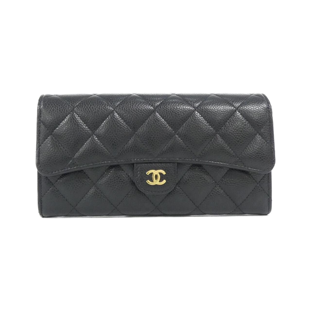 【6db1390-k】シャネル 長財布 カンボン ラムスキン ブラック シルバー金具【中古】レディース C (やや傷や汚れあり)】☆最終価格【6db1390-k】シャネル 長財布
