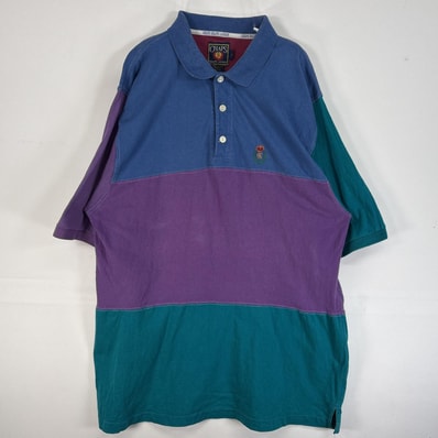 古着 80's/80年代 ヴィンテージ チャップスラルフローレン CHAPS RALPHLAUREN 半袖 ポロシャツ ロゴ 刺繍 3ボタン 猫目ボタン L パープル マルチカラー メンズ