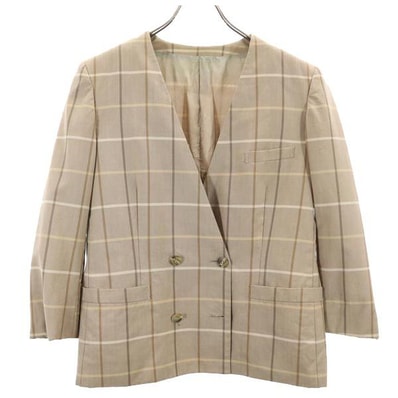 Burberrys バーバリーズ 90s オールド 白タグ チェック柄 ノーカラージャケット 11 ブラウン系 ダブルボタン