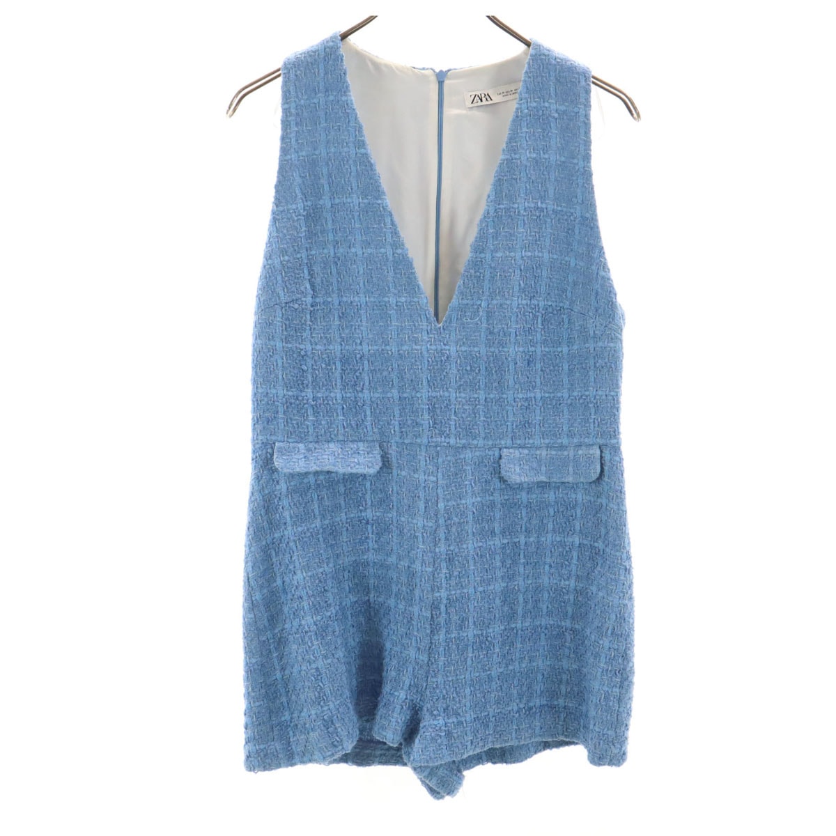 ZARA ザラ ツイード ノースリーブ サロペット M ブルー系