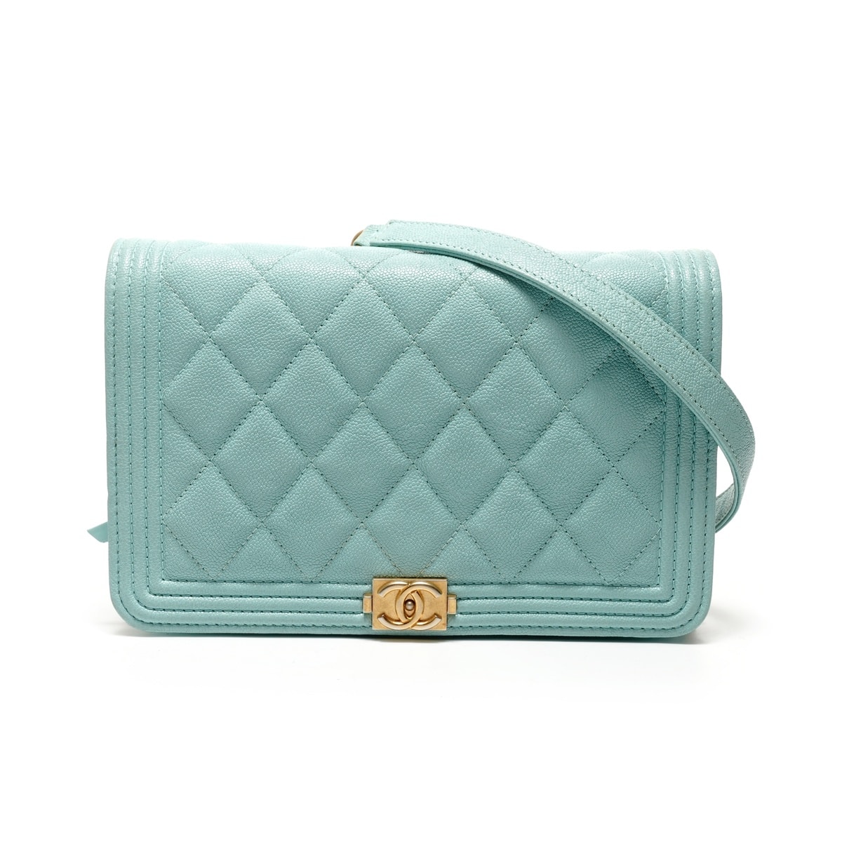 シャネル CHANEL 27番台 2019 キャビアスキン チェーン ウォレット ボーイ ショルダーバッグ【中古】