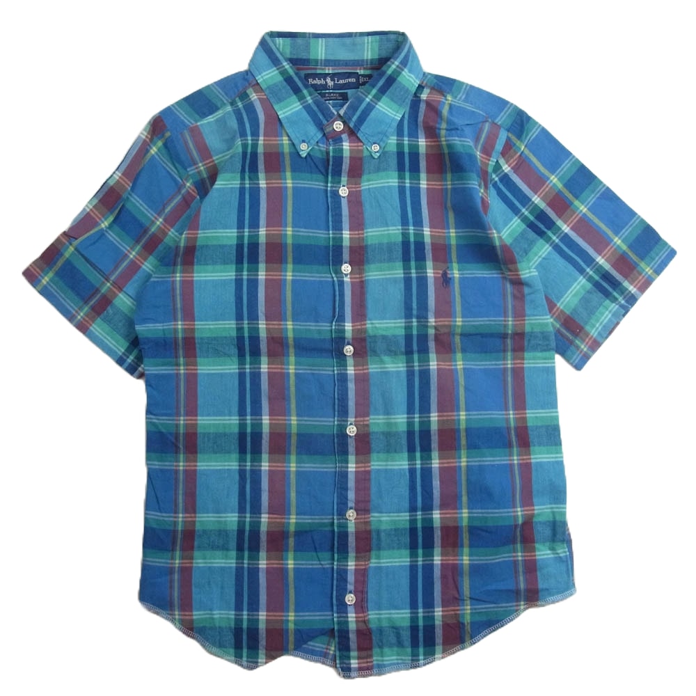 RALPH LAUREN ラルフローレン 半袖シャツ BLAKE ボタンダウン チェック 半袖 シャツ グリーン系 XL【中古】