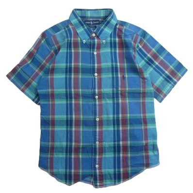 RALPH LAUREN ラルフローレン 半袖シャツ BLAKE ボタンダウン チェック 半袖 シャツ グリーン系 XL【中古】