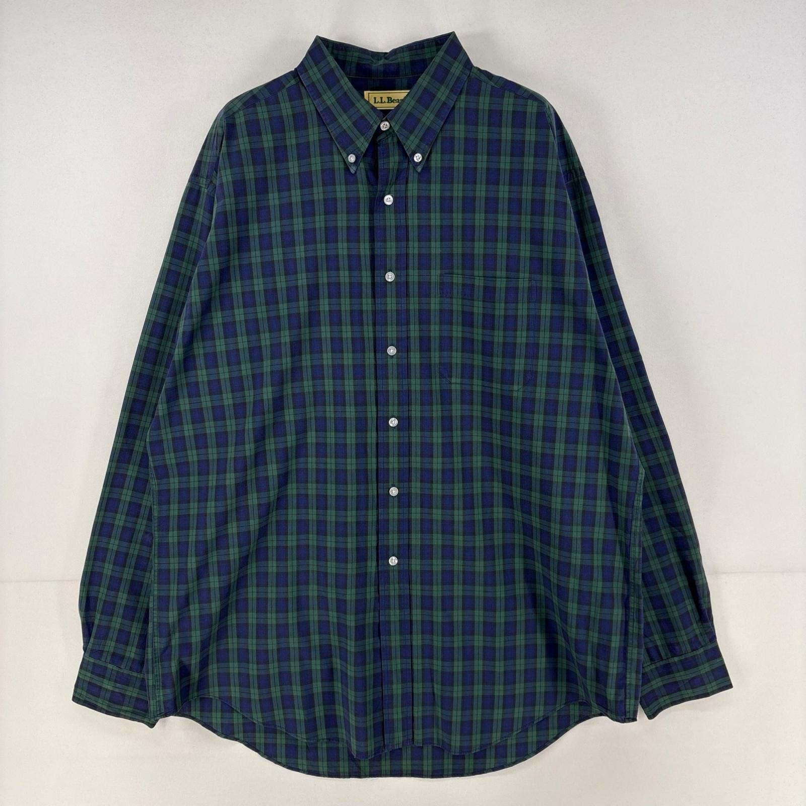 古着 90's/90年代 エルエルビーン L.L.Bean 長袖シャツ ボタンダウン 胸ポケット グリーン 大きいサイズ XL ネイビー系 チェック メンズ